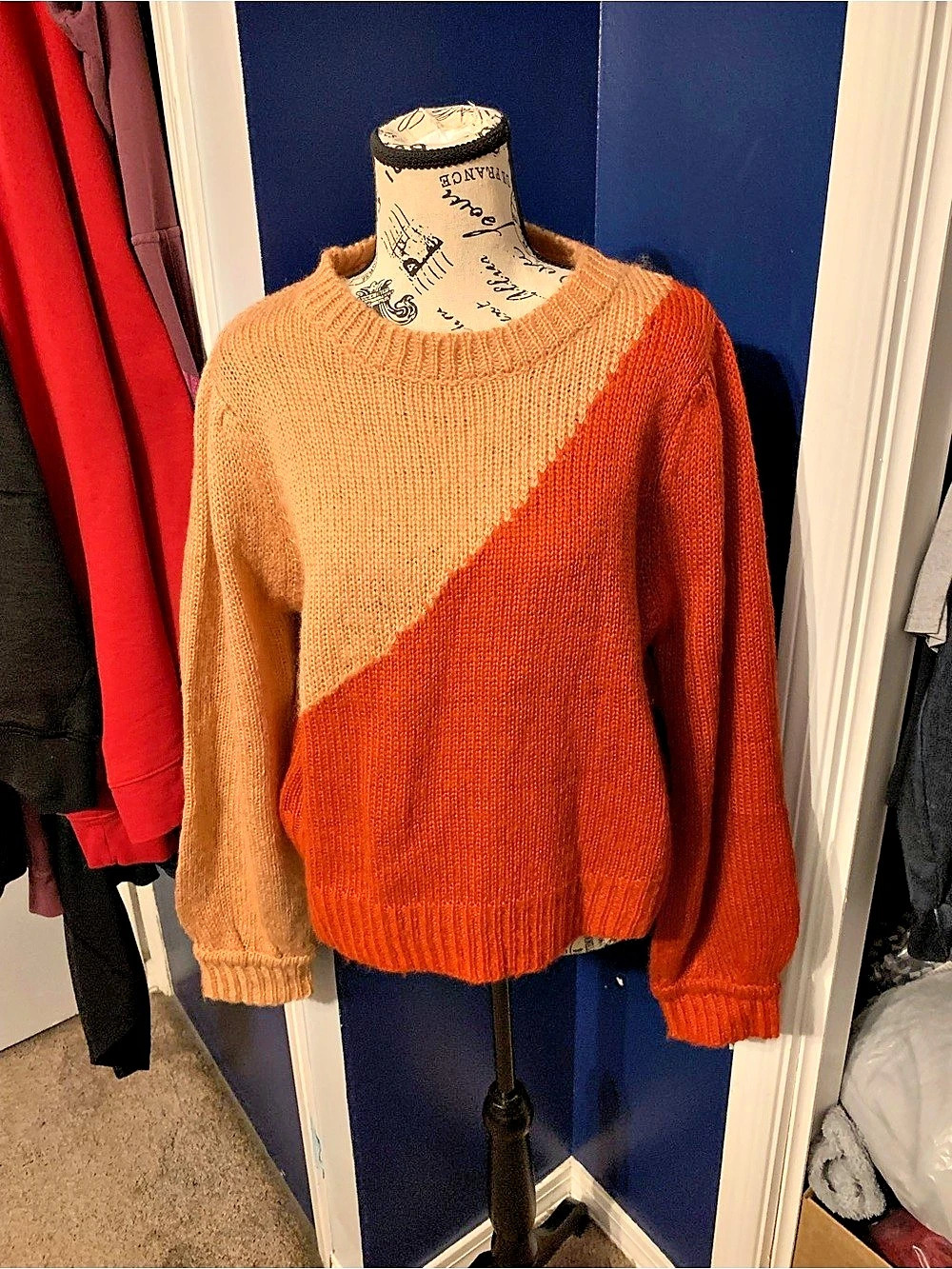 Forever 21 Color Block Crewneck in Orange & Tan XL